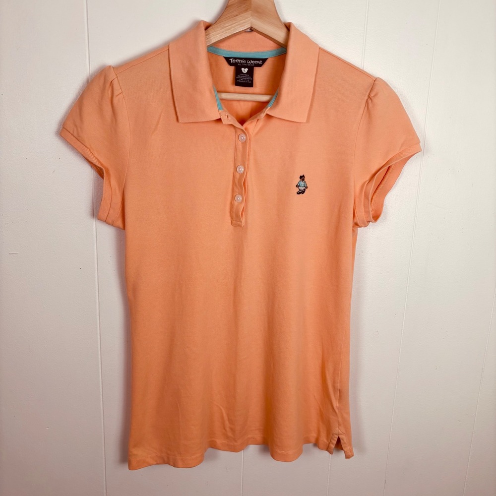 Vintage Teenie Weenie Polo Shirt Bear Logo Short Cap Sleeve Peach Measures Small